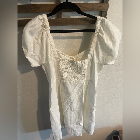 NWT Madewell Linen Cotton Puff Sleeve Mini Dress in Lighthouse Size 4 - Picture 4 of 7